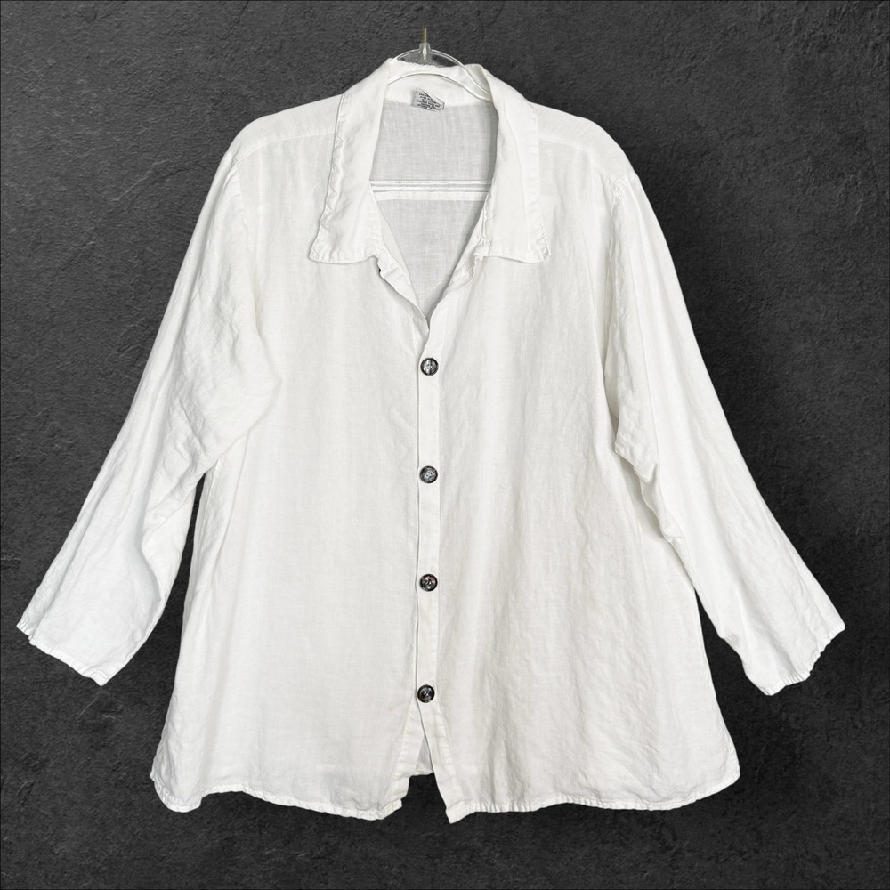 CP Shades‎ Tunic Top Womens Size M 100% Linen Button Up White Shirt USA *READ*